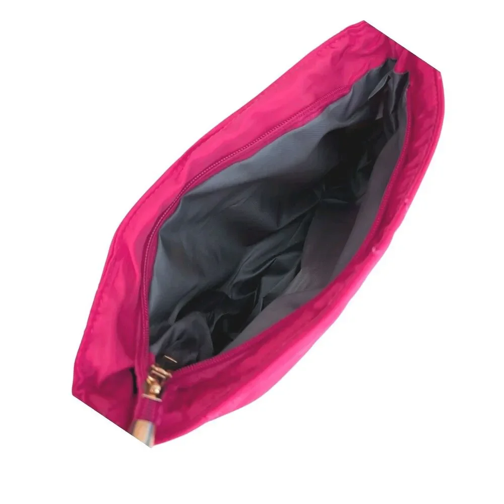 Neon Pink Quilted Nylon Rectangle Crossbody Shoulder Handbag With Chain